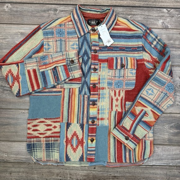 Double RL RRL Ralph Lauren Patchwork Rust Multicolor Workshirt Shirt Mens XL NWT - Picture 2 of 13
